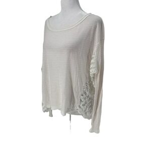 Free People Womens Pullover Sweater White Crochet Top Scoop Neck Knit Size M